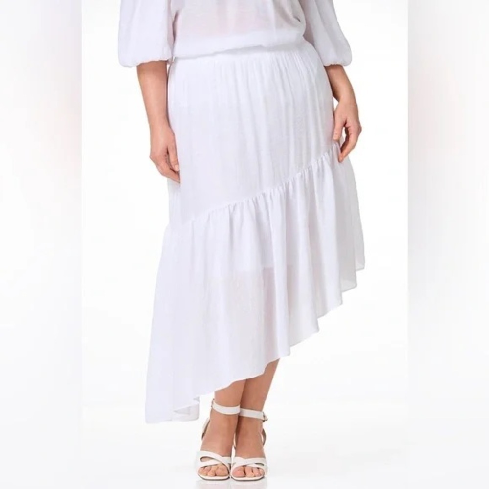 ❄️ Cato | PLUS SIZE CREPE ASYMMETRICAL MIDI SKIRT